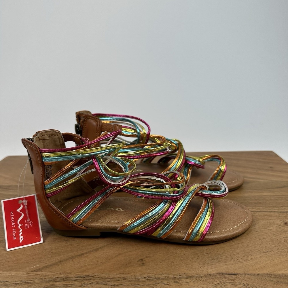New NWOB Little Kids Girls Nina Marietta Metallic Gladiator Sandals Size 12 C